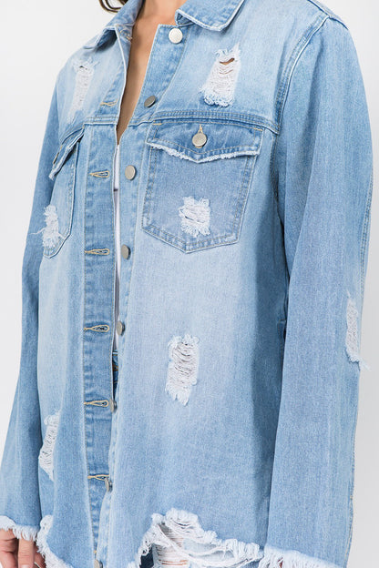 Frida® | American Bazi distressed denimjakke med frynsete kant