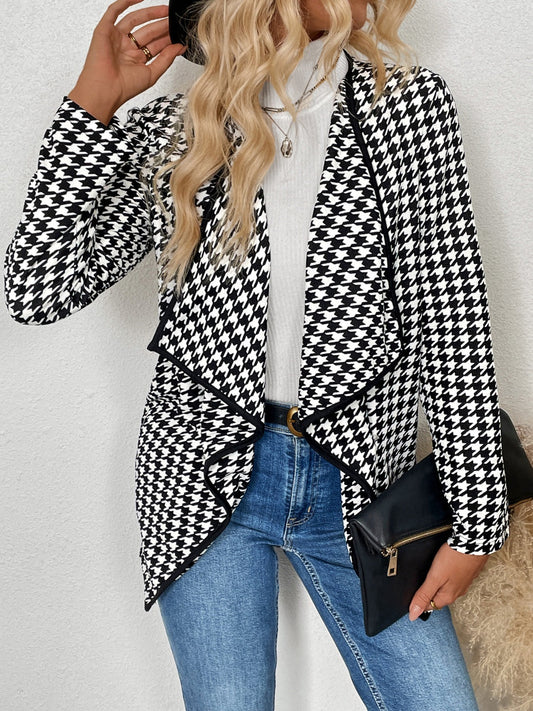 Greta® | Houndstooth-jakke med lange ermer og åpen front