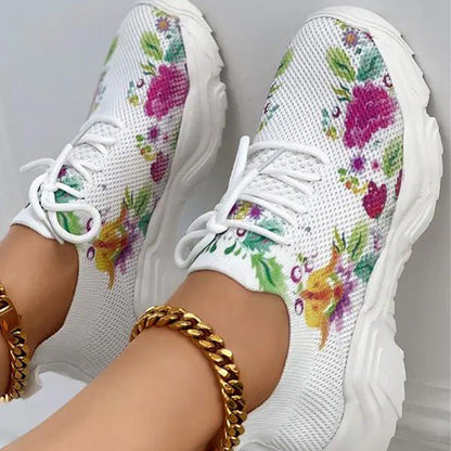 Amada® | Pustende ortopediske sneakers med snøring og blomsterprint