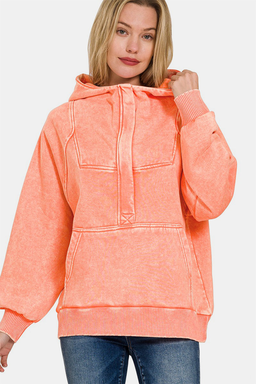 Zenaida® | Zenana Acid Wash Fleece Kangaroo hettegenser