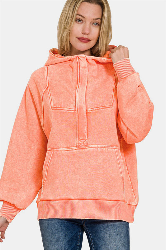 Zenaida® | Zenana Acid Wash Fleece Kangaroo hettegenser