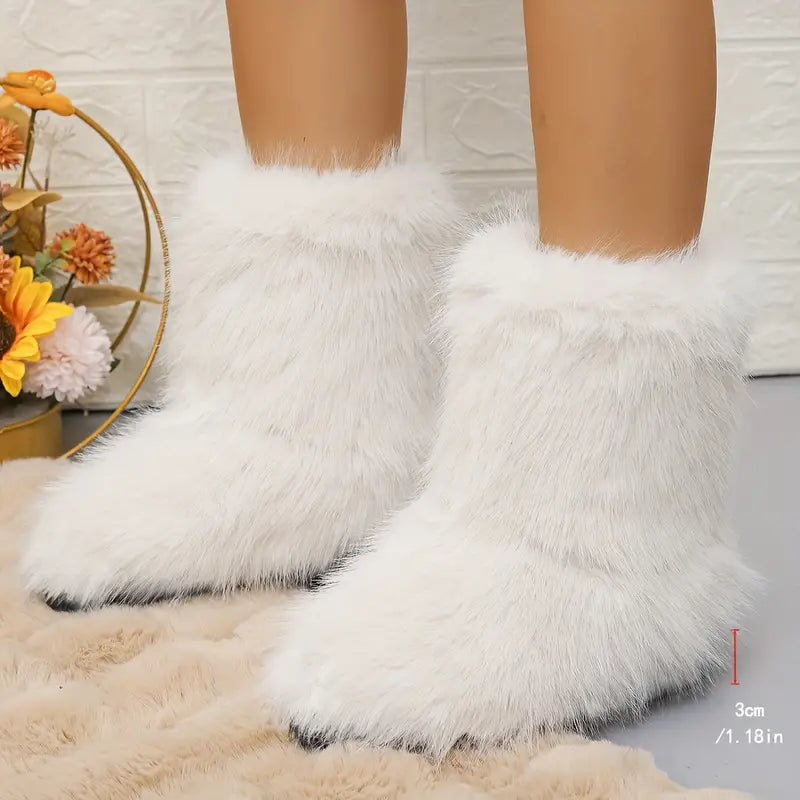 Zoe® | Dame Ensfarge Mid Calf Boots, Fashion Faux Fur Winter Boots