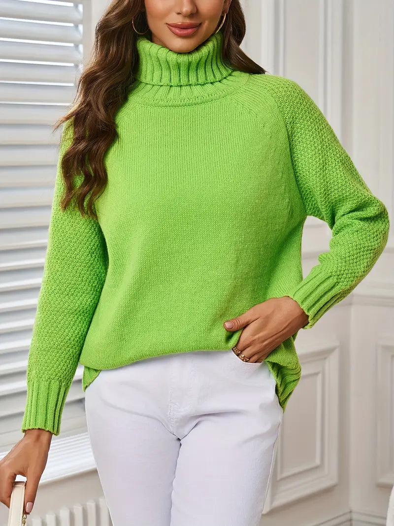 Harriet® | Elegant grønn turtleneck genser for kvinner Uformell langermet strikket genser