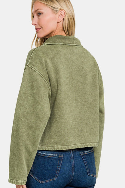 Greta® | Acid wash fleece genser med lomme