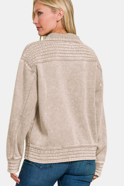 Adriana® | Zenana Acid Washed Half Snap Fleece-genser