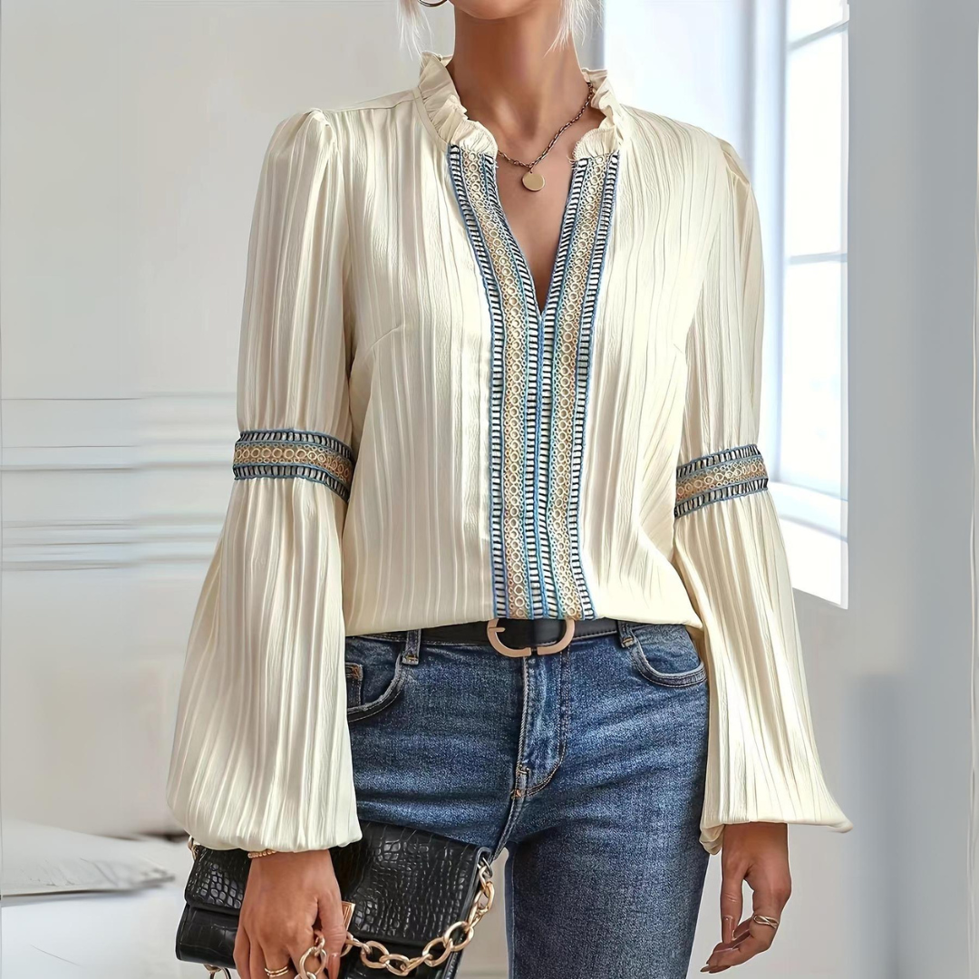 Olalla® | Bluse i Boho-stil med lange ermer