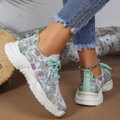 Amada® | Pustende ortopediske sneakers med snøring og blomsterprint