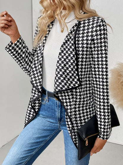 Greta® | Houndstooth-jakke med lange ermer og åpen front