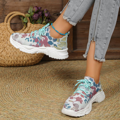 Amada® | Pustende ortopediske sneakers med snøring og blomsterprint