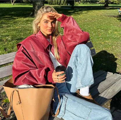 Zaira® | Oversized bomberjakke i skinn