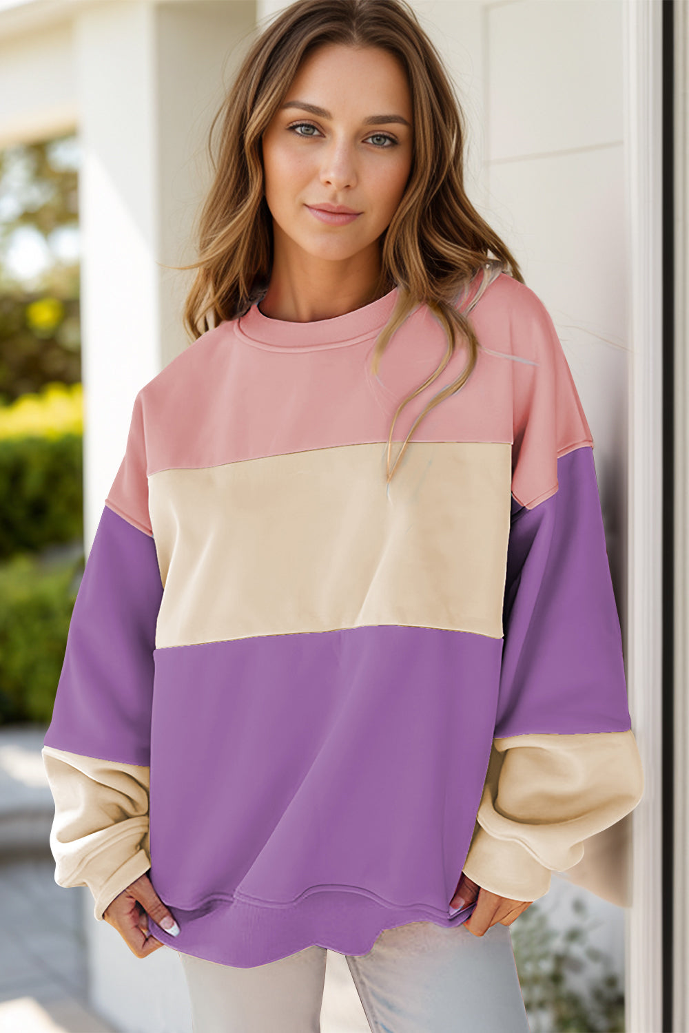 Greta® | Color block sweatshirt med rund hals og lange ermer