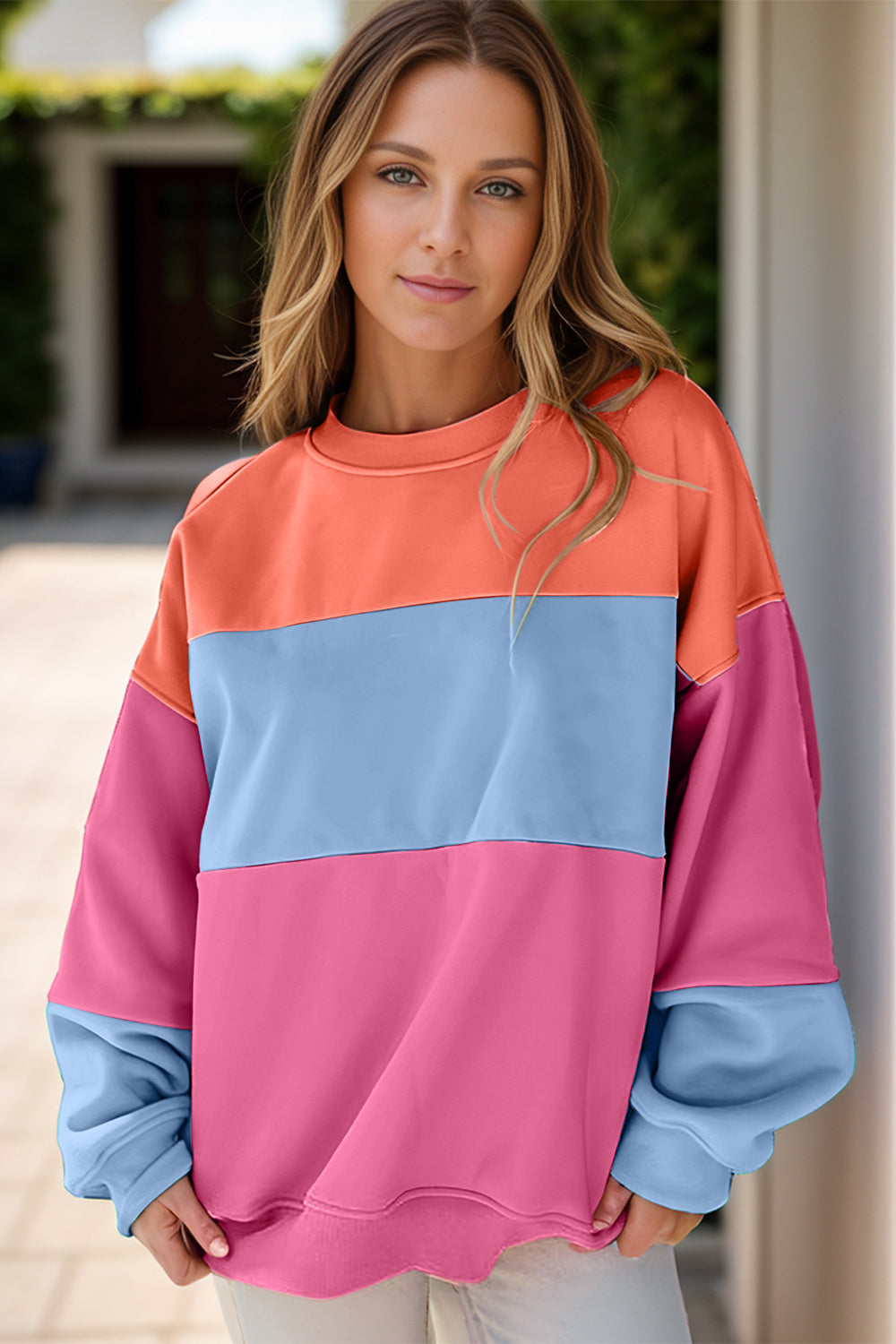 Greta® | Color block sweatshirt med rund hals og lange ermer