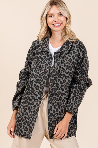 Geraldine® | Mittoshop leopard dongerijakke med knapper og brystlommer