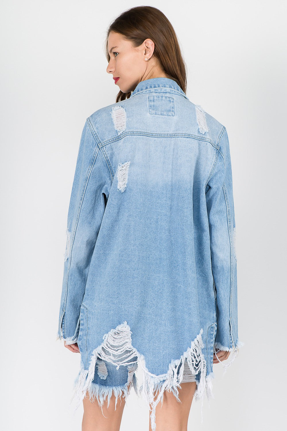 Frida® | American Bazi distressed denimjakke med frynsete kant