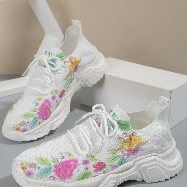 Amada® | Pustende ortopediske sneakers med snøring og blomsterprint