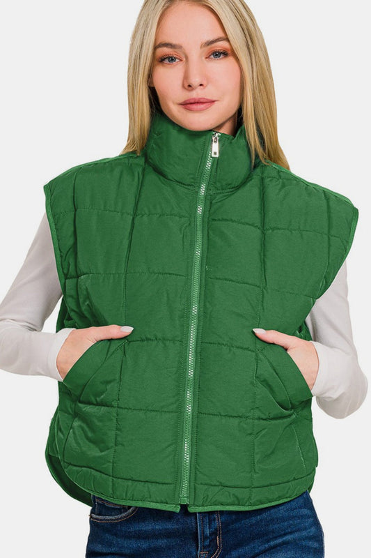 Alicia® | Cropped puffervest fra Zenana med glidelås og lommer