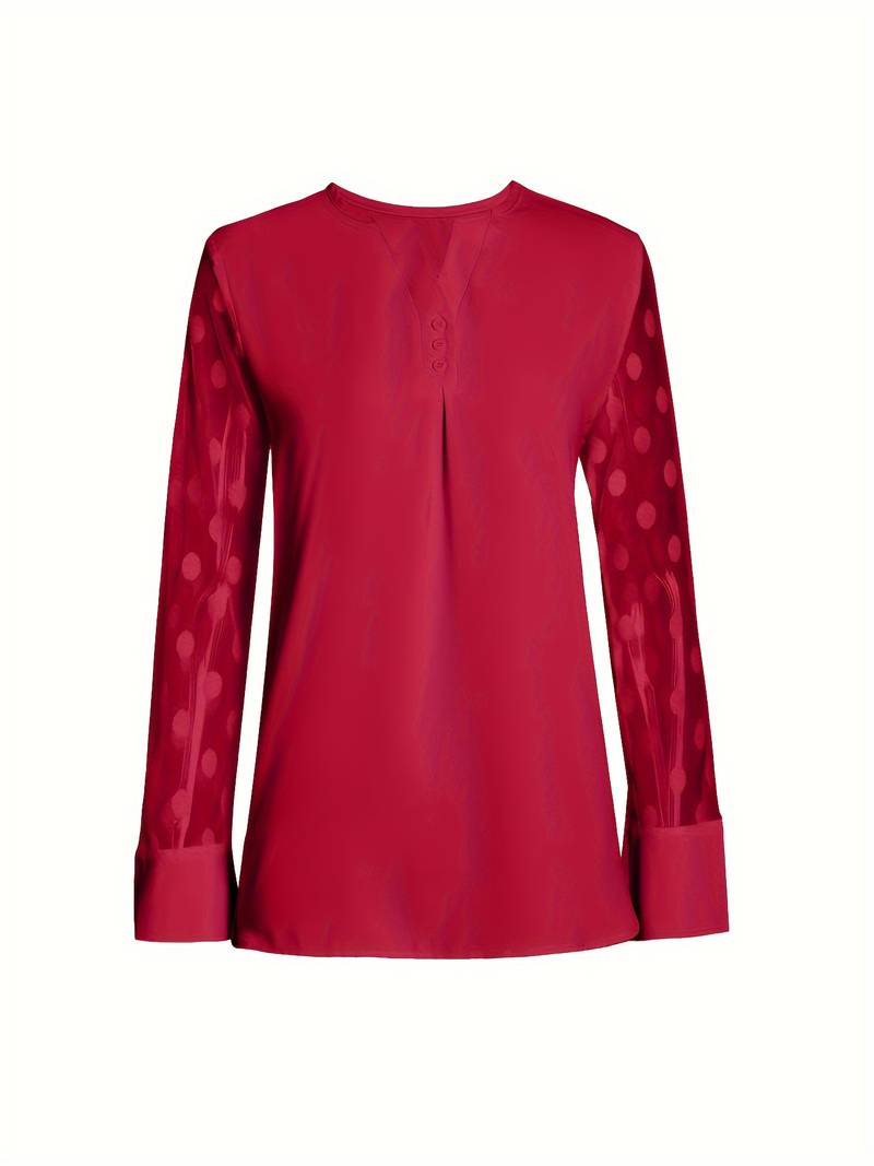 Pink® | Strikket bluse med V-hals og knappestolpe