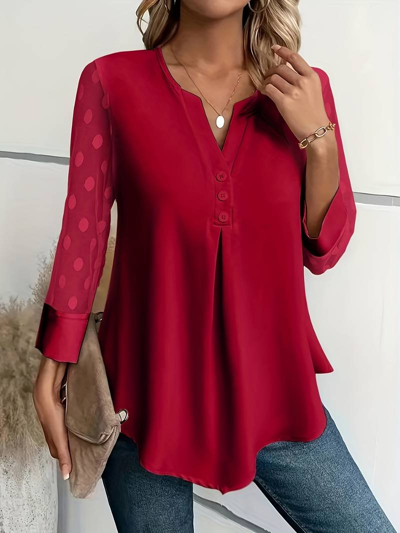 Pink® | Strikket bluse med V-hals og knappestolpe