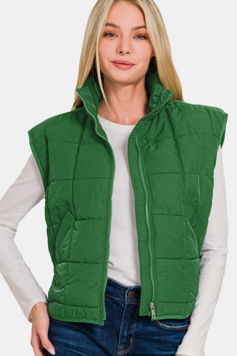 Alicia® | Cropped puffervest fra Zenana med glidelås og lommer