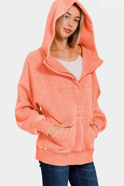 Zenaida® | Zenana Acid Wash Fleece Kangaroo hettegenser