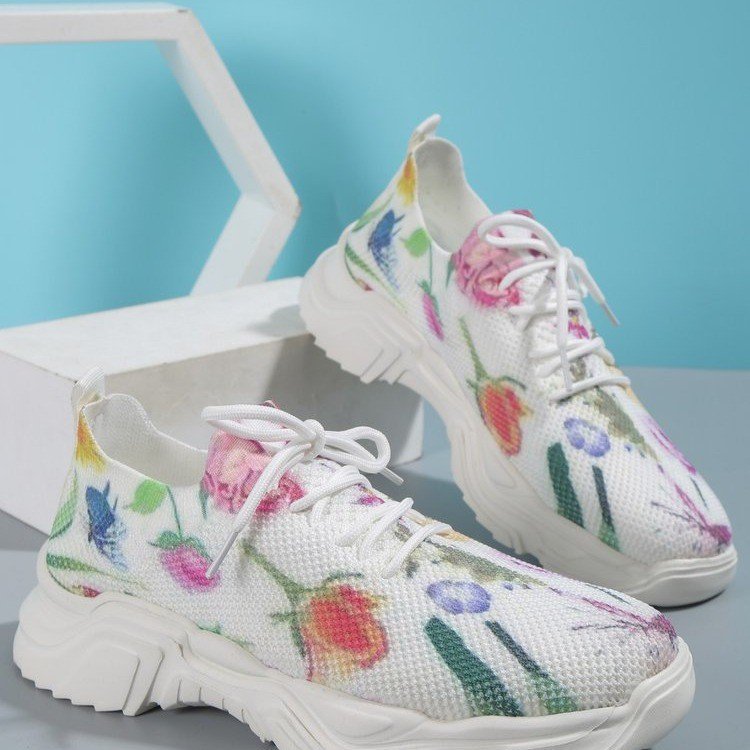 Amada® | Pustende ortopediske sneakers med snøring og blomsterprint