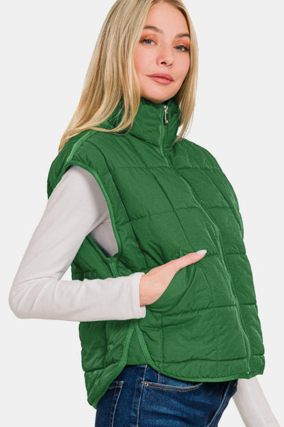 Alicia® | Cropped puffervest fra Zenana med glidelås og lommer